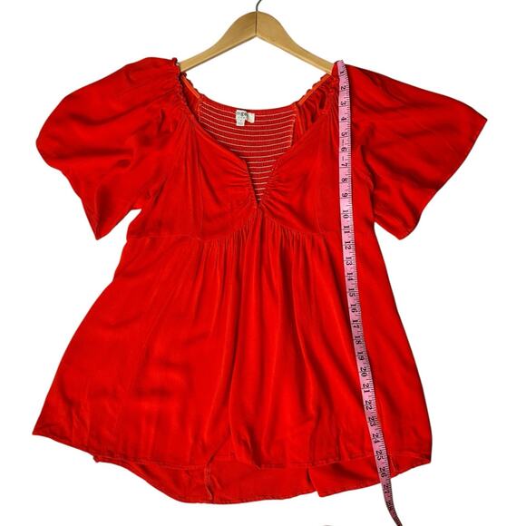 Umgee Vibrant Red/Orange V-Neck Flutter Sleeve Babydoll Top Size Small - Picture 5 of 9